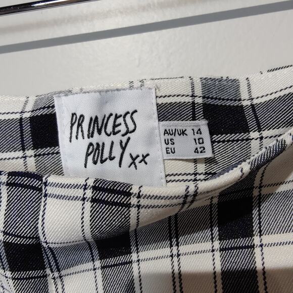 Princess Polly Women's Sz 10 Euros Black and White Plaid Wide Leg Trouser Pants - Picture 4 of 7